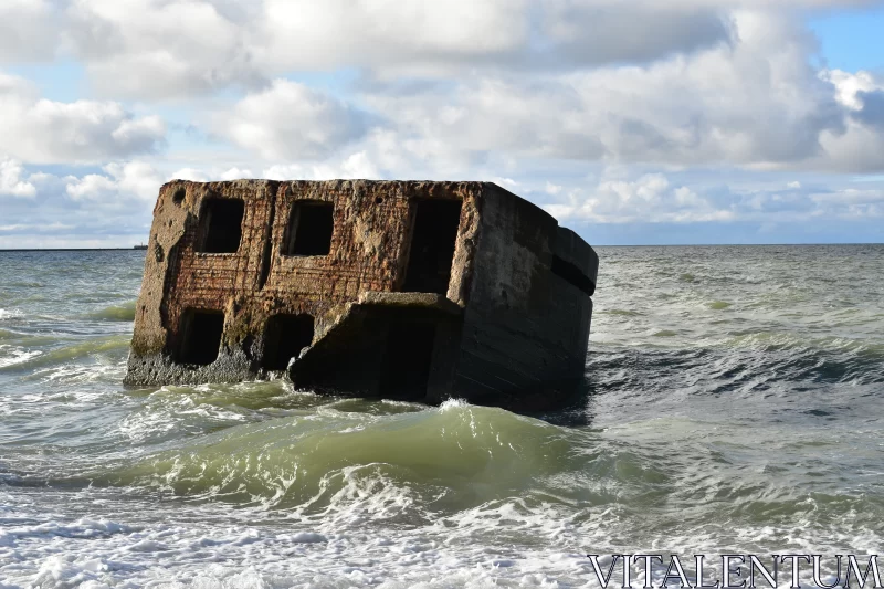 Liepaja Fort: Block of Stones in the Sea Free Stock Photo