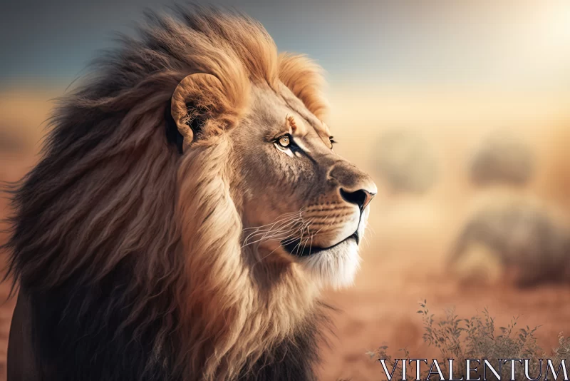 Majestic King of the Savannah: Powerful Lion Captivates in Sunlit Splendor AI Image