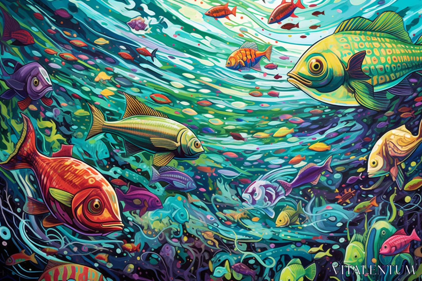 PROMPT Gold Green Fish amidst Hyper-Realistic Oil Poured Otherworldly Color Field