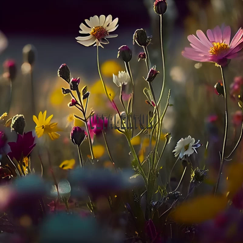 A Naturalistic Portrayal of Wildflowers, Daisies, and Clovers AI Image