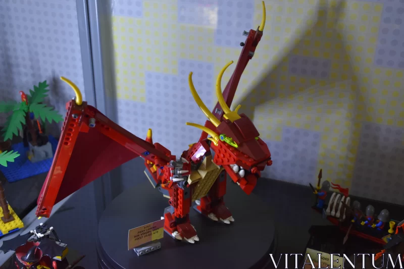 Crimson Guardian: The Mighty Red Lego Dragon Takes Flight Free Stock Photo