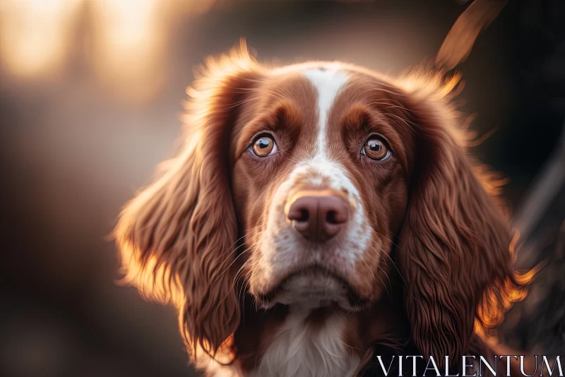 Adorable Companion: Portrait of Brown Breton Dog on Blurred Background AI Image