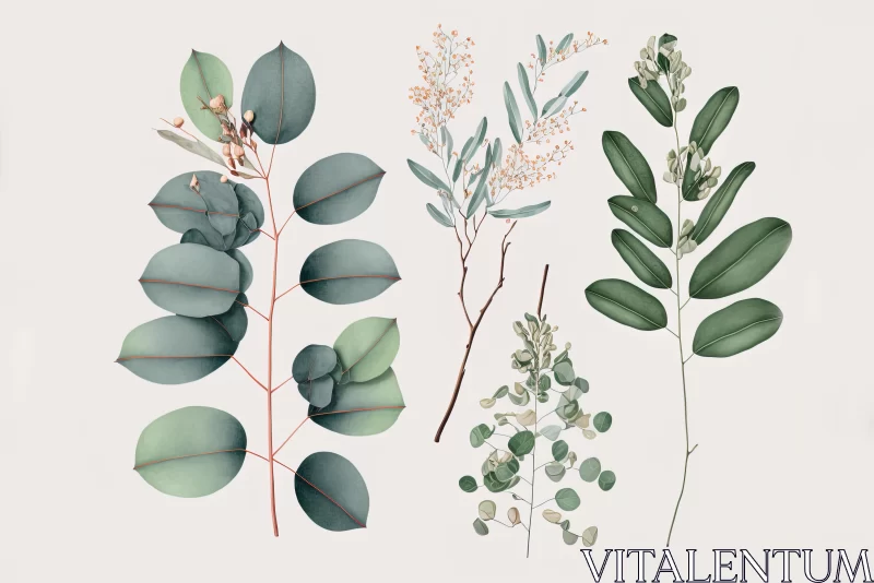 AI ART Botanical Delight: Eucalyptus Twigs Botanical Illustration