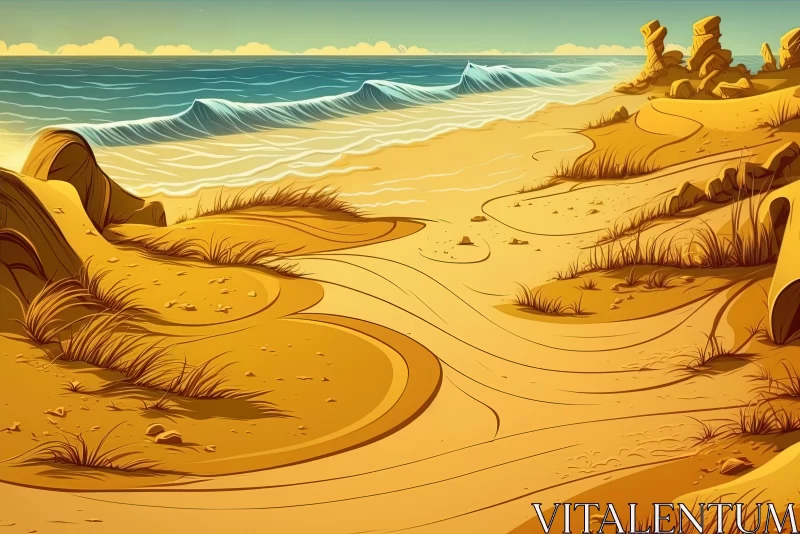 A Glimpse of Tranquility in the Golden Sands of the Sea AI Image