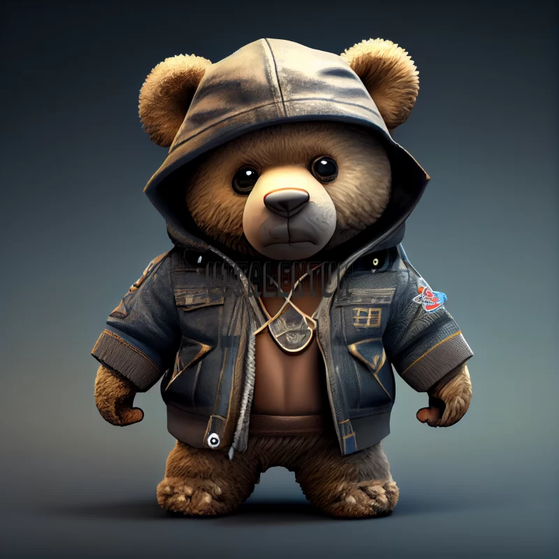 The Famous Brown Bear Strutting Down the Street in Hip Hop Clothes AI Image