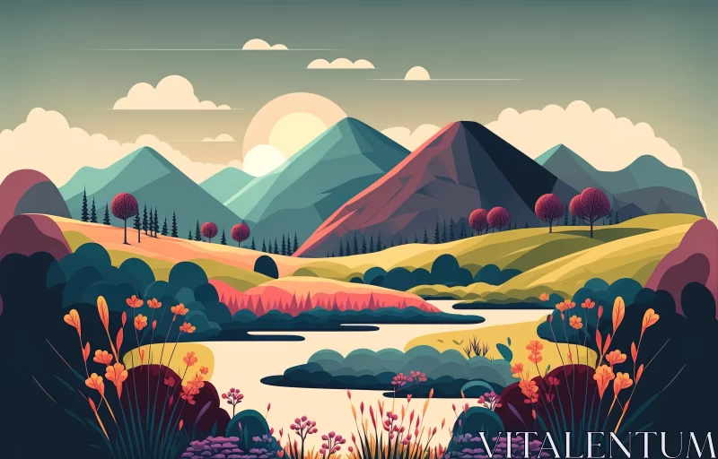 Majestic Mountains and Serene River Unite in a Picturesque Landscape AI Image