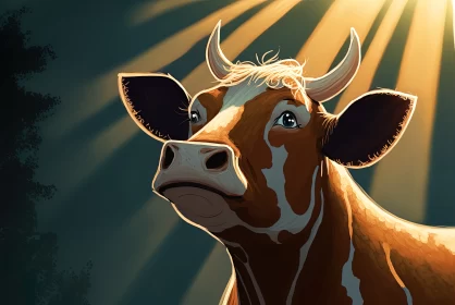 Sunlit Serenity: Captivating Closeup of a Brown Cow AI Image