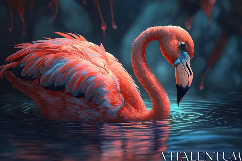 Graceful Flair: Flamingo Glides through Vibrant Waters AI Image