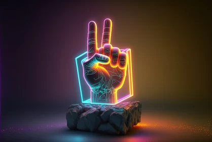 Rock and Roll Radiance: Hand Gesture with Neon Box Illumination AI Image
