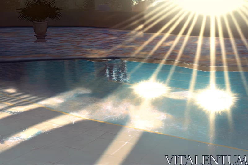 Radiant Serenity: Glistening Sunbeams Dance Across Pool Water AI Image