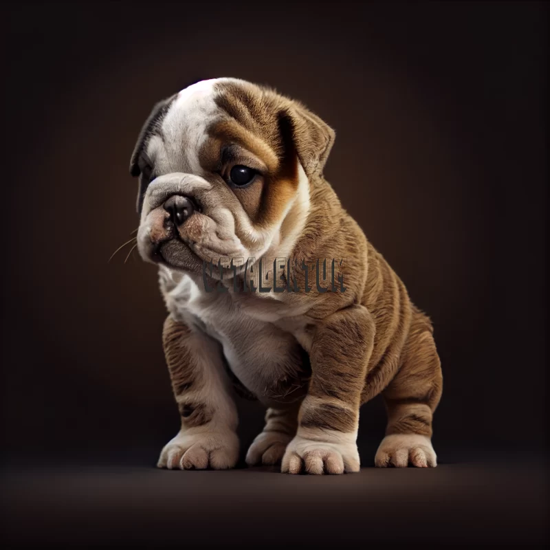 Fluffy English Bulldog Puppy Confused By Meow For The First Time AI Image