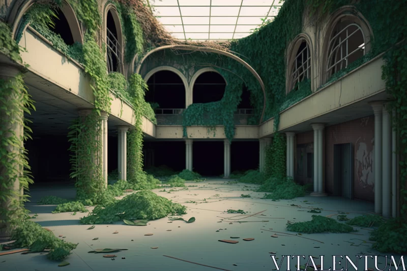 Nature Reclaims: Abandoned Mall Overgrown with Ivy and Vines AI Image