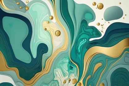 Marble Symphony: Aquamarine Green-Blue and Gold Abstract Motion AI Image