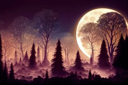 Moonlit Enchantment: Bright Moon Illuminates the Mystical Fairy Tale Forest
