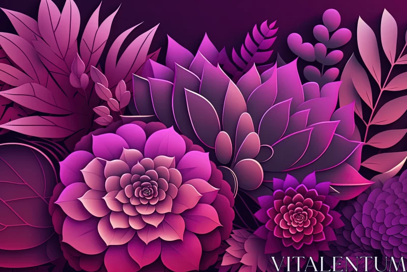 Majestic Succulence: Floral Magenta Succulent Abstract Background AI Image
