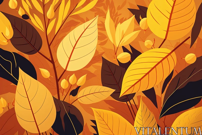 Golden Hues: Autumn Fall Background with Vibrant Yellow and Orange Leaves AI Image