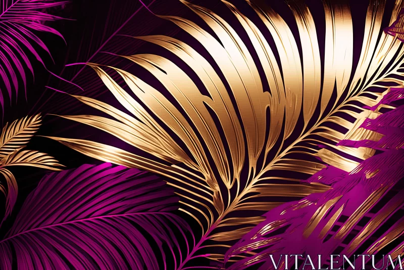 Golden Elegance: Floral Pink and Magenta Palm Abstract Background AI Image