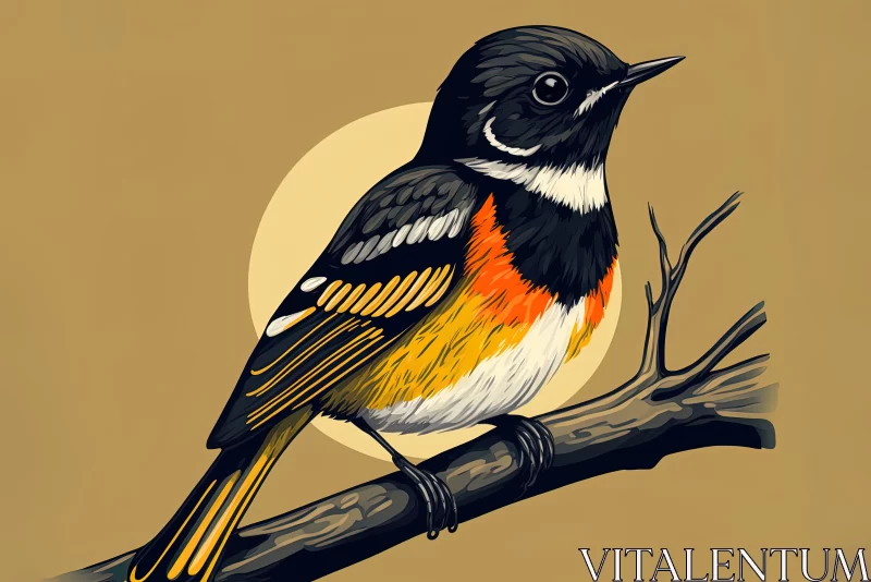 Vibrant Avian Beauty: American Redstart Bird Perched on a Branch AI Image
