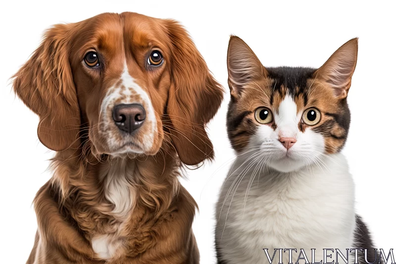 Unlikely Companions: Friendly Ginger Brown Cat and Dog Find Harmony AI Image