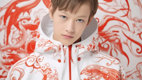 Stylish AI artwork of a modern hoodie featuring bold oriental-inspired red designs.