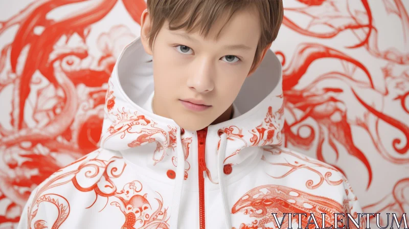Stylish AI artwork of a modern hoodie featuring bold oriental-inspired red designs.