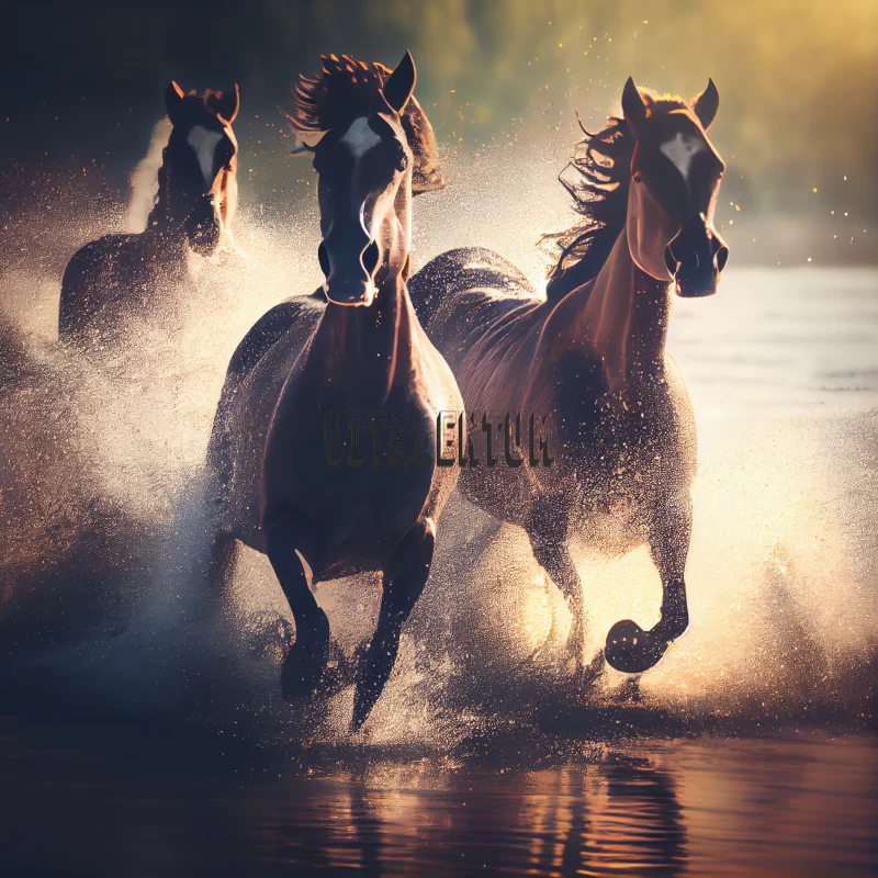Majestic View on a Early Morning Walk of the Wild Horses AI Image