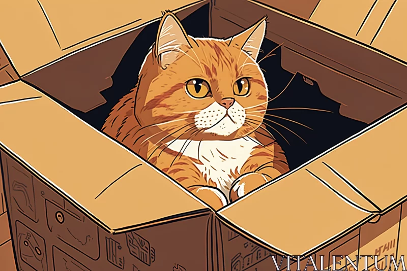 Cozy Comfort: Ginger Cat Enjoying the Brown Box AI Image