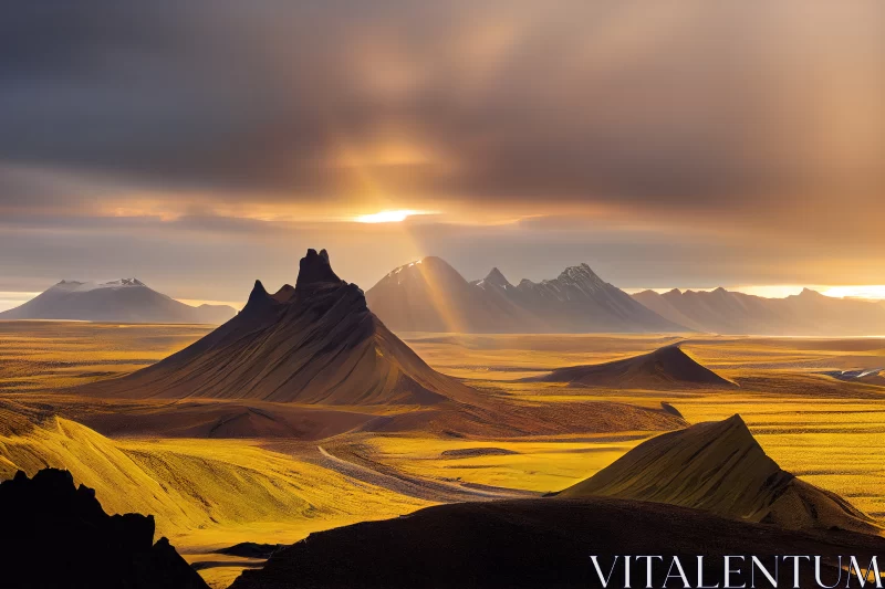 Golden Glow: Yellow Hills Bathed in Sunlight at Stokksnes Cape, Vestrahorn, Iceland AI Image