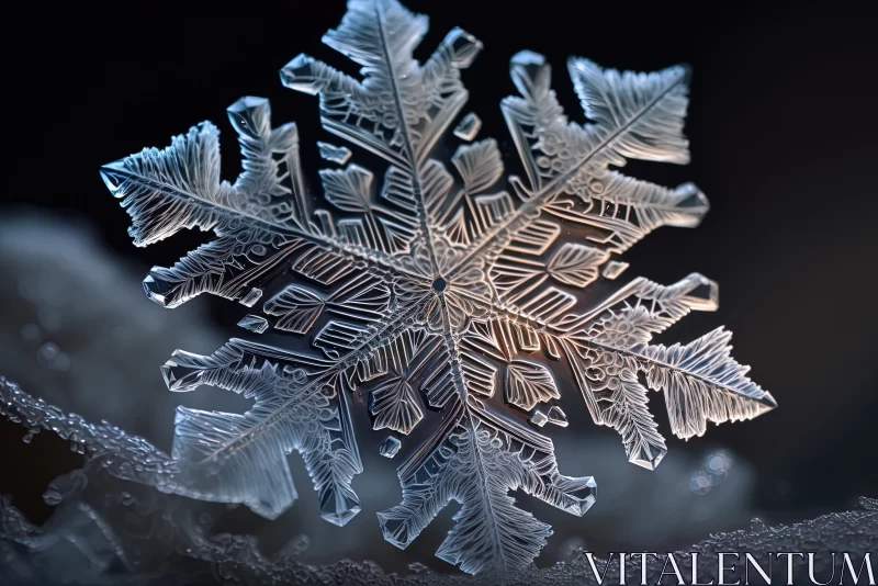 Nature's Intricacy: Close-Up of a Snowflake's Delicate Pattern on a Glass AI Image