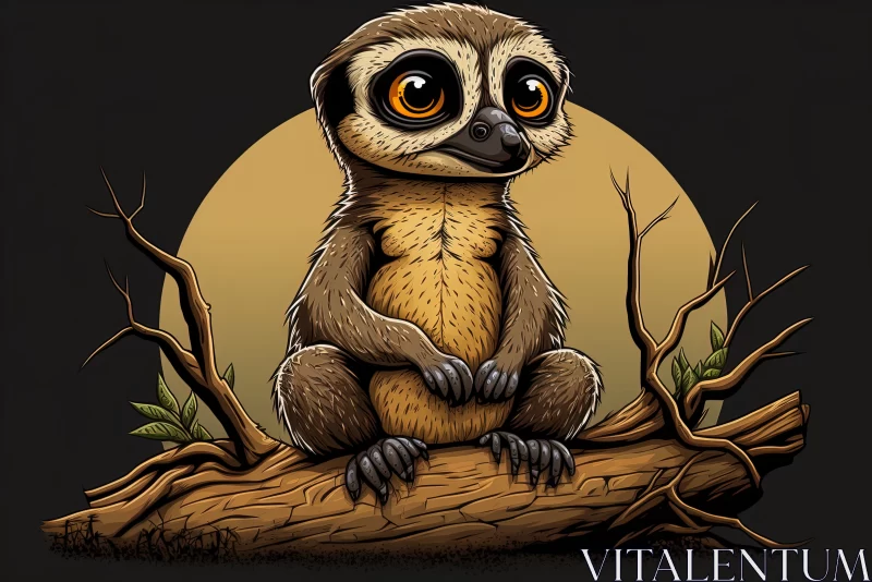 AI ART Whimsical Meerkat: Cartoon-like Funny Meerkat Sitting on a Tree Log