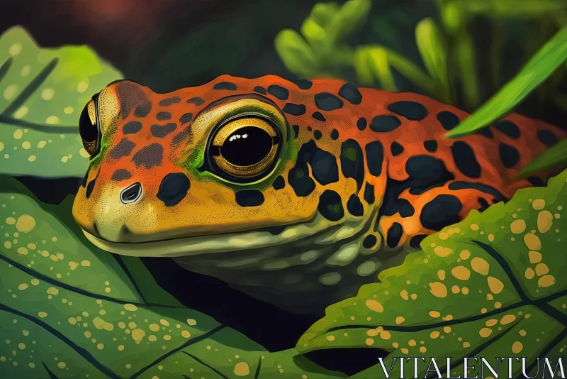 Vibrant Elegance: Close-Up of Fire Belly Toad on Lush Green Leaves AI Image