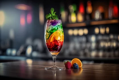 Cocktail Indulgence: Fresh and Delicious Drink Served in a Stylish Glass at the Bar AI Image