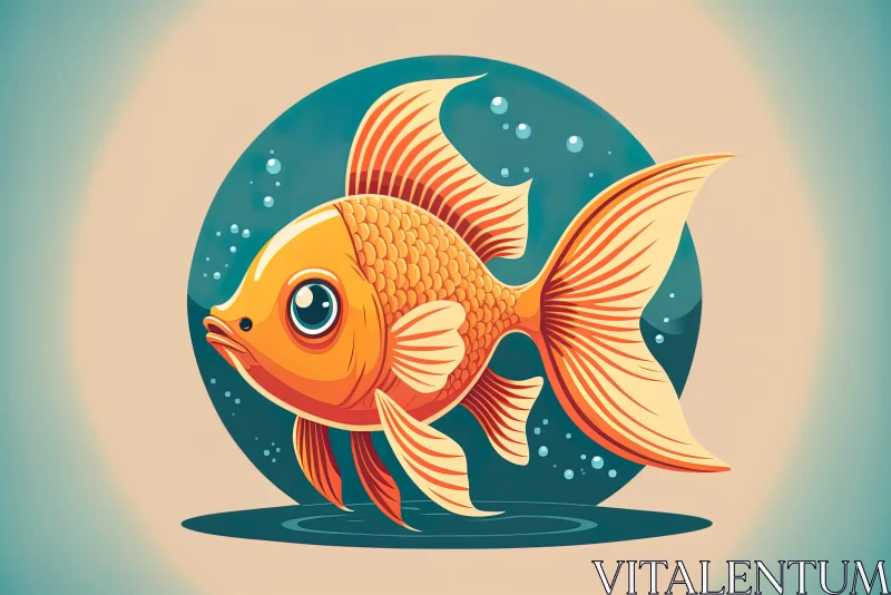 Aquatic Serenity: Cute Goldfish Swimming in a Cartoon Vector Icon Illustration AI Image