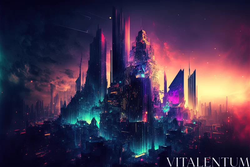 Enchanting Dreams: Fantasy Cityscape Concept in Vibrant Purple AI Image