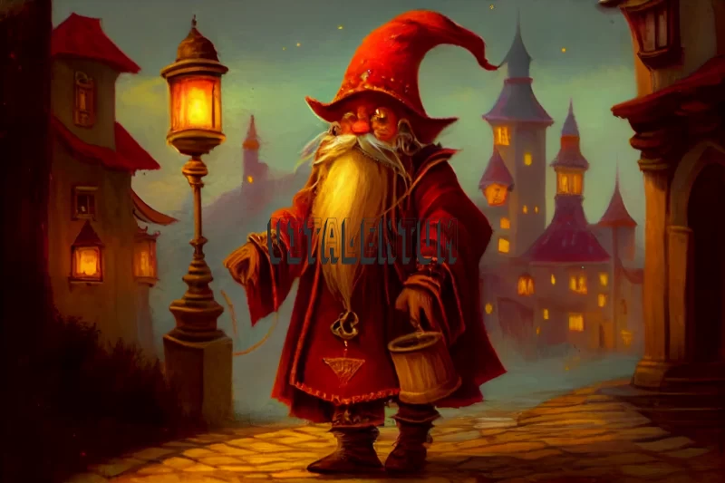 An Adventurous Night Walk of an Old Mysteries Wizard Around The City Streets AI Image