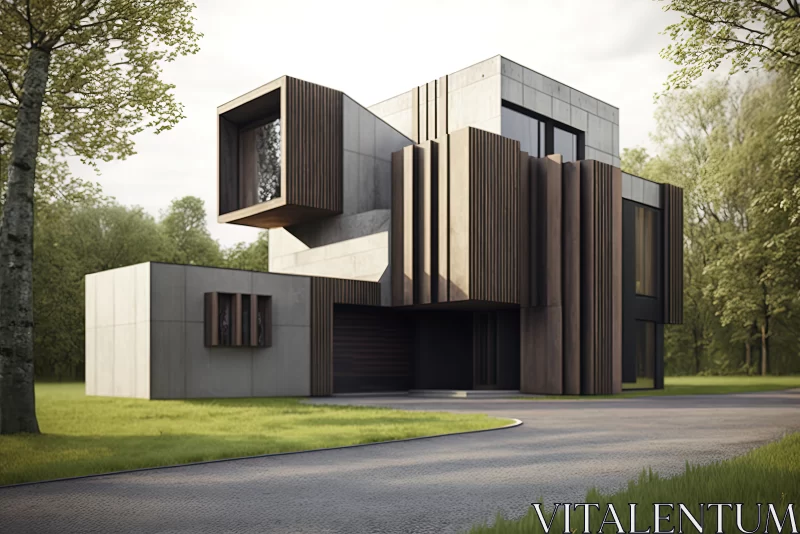 Architectural Marvel: Large Modern and Edgy Contemporary House in Wood and Concrete AI Image