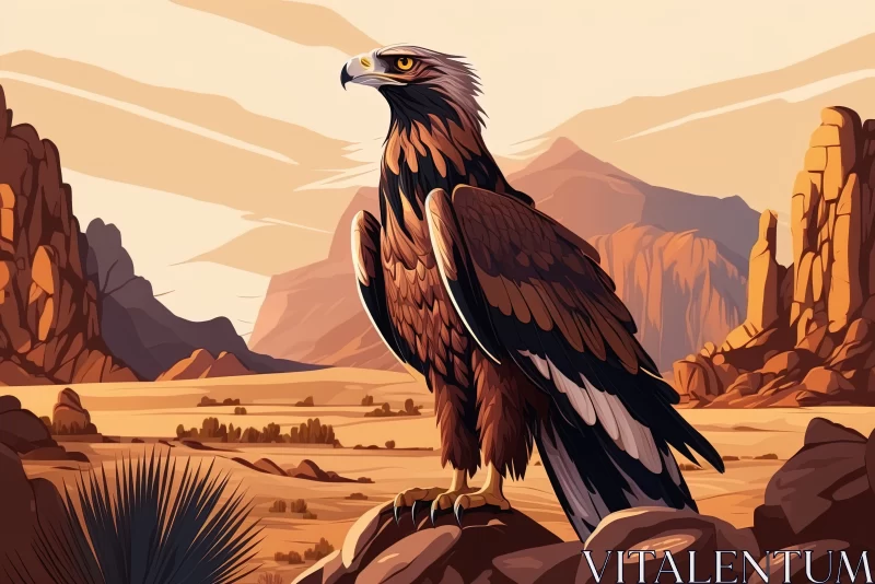 Golden Eagle Soaring in a Deserted Landscape with Majestic Mountain Backdrop AI Image