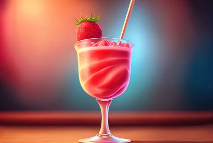 Tempting Indulgence: Close-up of Refreshing Strawberry Daiquiri AI Image