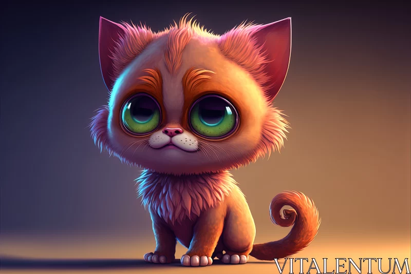 Futuristic Charm: Cute Kitty Cat in Cartoon Style AI Image