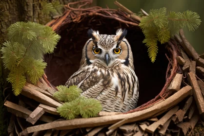 Eyes of Wisdom: Beautiful European Eagle Owl Nestled in Its Natural Abode