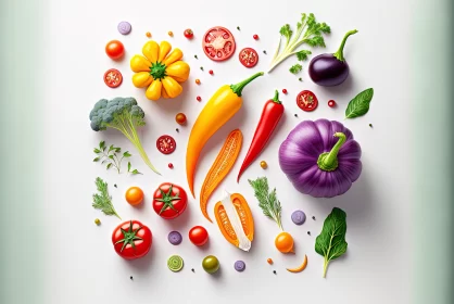 Colourful Veggie Palette: Vibrant Assortment of Vegetables Laid on a Clean White Background
