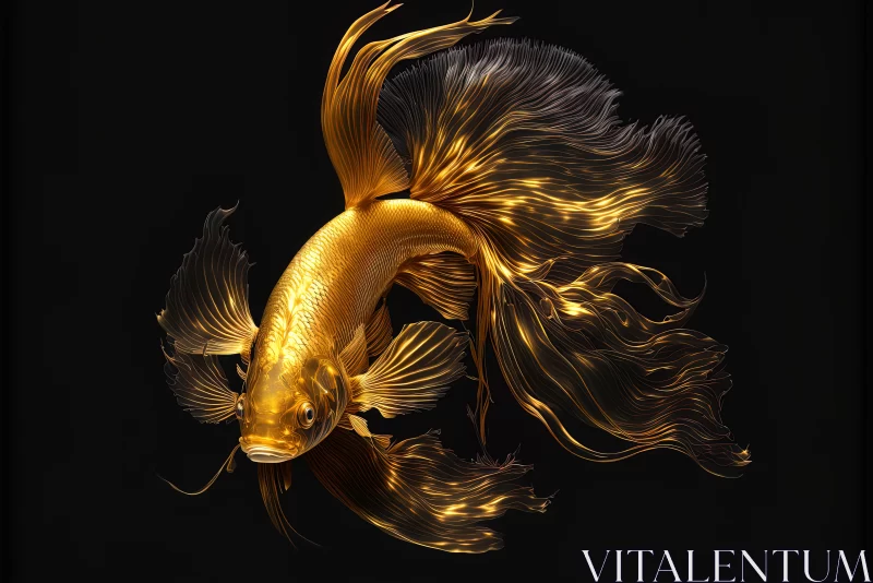 A Captivating Golden Fish on a Mysterious Black Background AI Image