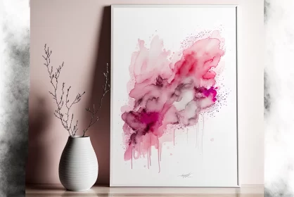 Fiery Elegance: Abstract Pink Watercolour Painting with Floral Flame Accents