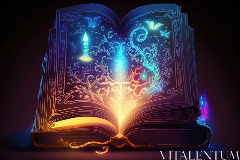 Arcane Illumination: Glowing Fantasy Antique Book of Magic AI Image