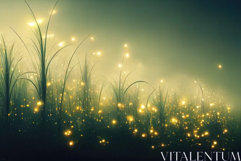 Whispers of the Night: Ethereal Firefly Dance Amidst Tall Grass AI Image