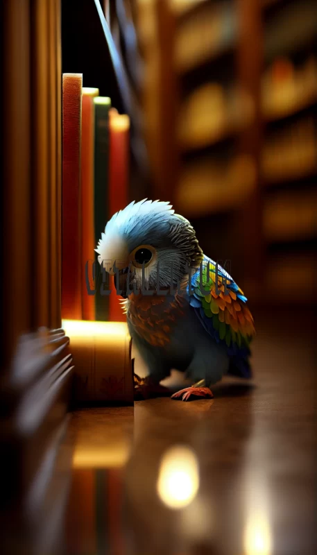 A Curious Parrot Finds The Perfect Place To Explore: The Library AI Image
