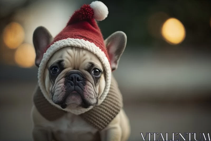 Holiday Cuteness: Cute Dog Wearing Christmas Hat AI Image