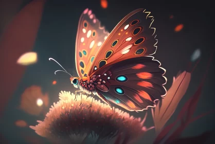 Radiant Beauty: Glowing Butterfly Illuminates a Flower in Soft Light