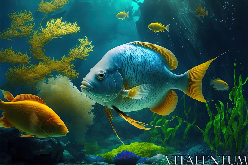 Serenity in Motion: Captivating Blue-Yellow Fishes Beneath the Surface AI Image