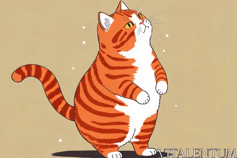 AI ART Charming Request: Chubby Ginger Striped Cat Standing on Back Paws Asking for Food
